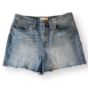 Madewell Jean Shorts Fringe Raw Hem Denim Jorts High Rise Medium Wash Size 32